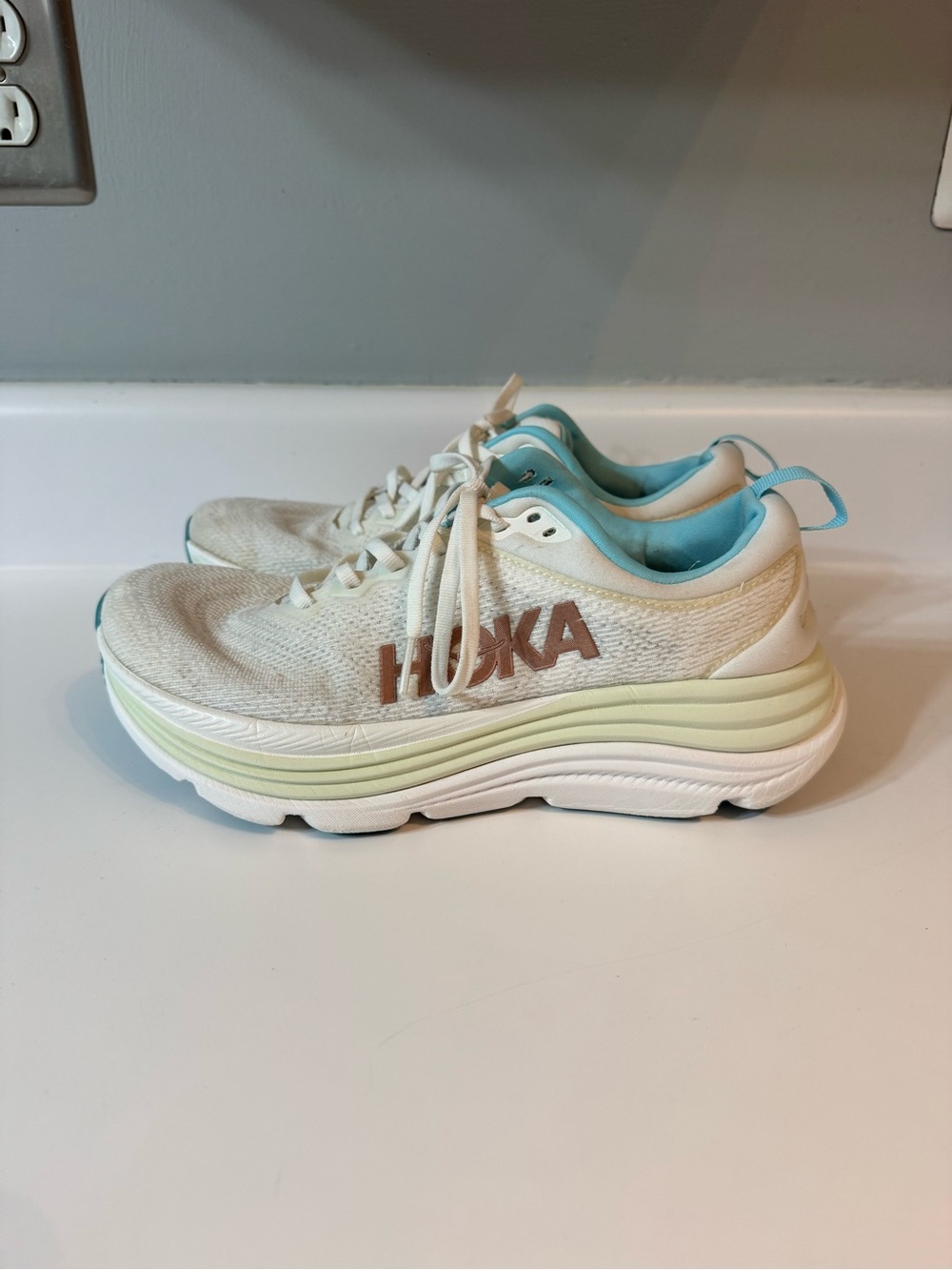 HOKA Gaviota White and Light Blue Cushion Running Shoes